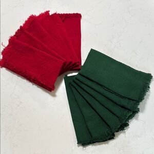 Rachel Ashwell Red and Green Fringed Napkins Set of 12.  17x17in square